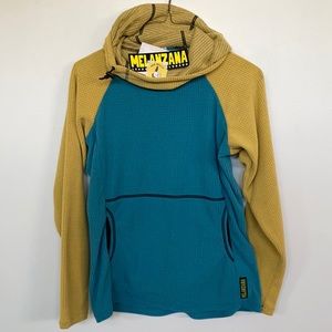Melanzana women’s M microgrid hoodie NEW V2 2021 Aquifer/Honeycomb